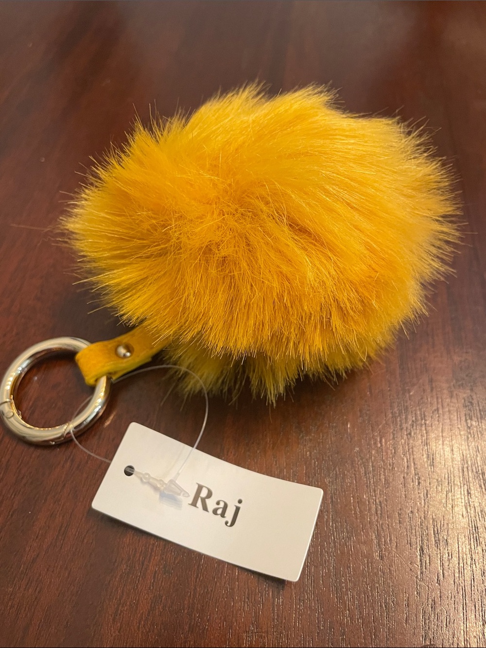 Vintage Y2K Raj Yellow Fur Pom Pom Key & Card Holder Charm